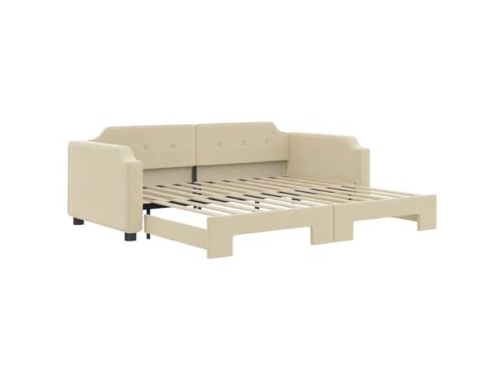 PUGYNBK Schlafsofa Nest, cremefarbener Stoff, 90 x 200 cm 2-in-1, Gestell aus Holz und Metall, Lattenrost, Matratze nicht im Lieferumfang enthalten