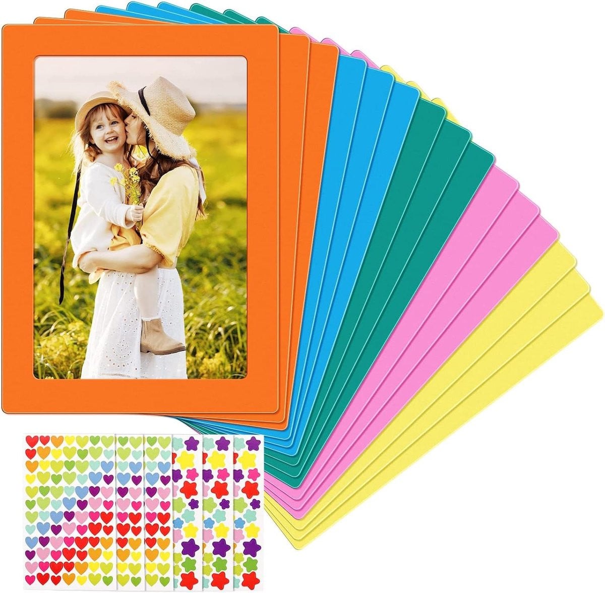 Set van 15 kleurrijke magnetische fotolijsten voor op de koelkast inclusief stickers