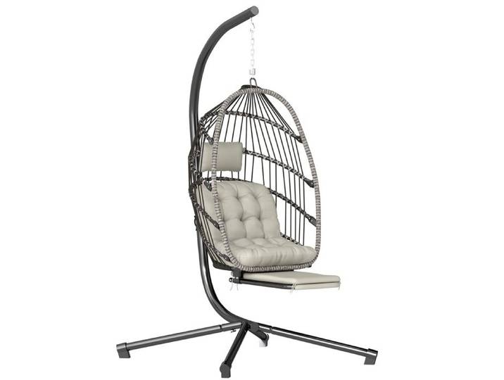 Fauteuil suspendu - Outsunny - avec support et repose-pieds - pliant intérieur extérieur - coussin doux - gris clair