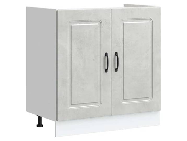 fsahslih Spülenunterschrank Kalmar Betongrau 80x46x81,5 cm Holzwerkstoff Stabiler Küchenunterschrank in Beton-Optik mit verstellbaren Füßen für Spülbecken und Küchenutensilien.