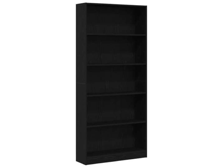 HKTMGDNG Standregal mit 5 Fächern Schwarz Eichen-Optik 80x24x176 cm Schlankes Raumteiler-Möbel fürs Wohnzimmer, bietet auf 5 Ebenen Platz für Bücher, Deko und Medien. Inklusive Wandhalterung.