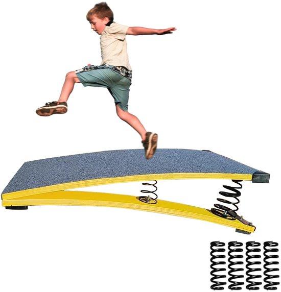 Gymnastik-Sprungbrett mit 4 Federn für Kinder, Fitness-Training, Fitness-Spiel, tragbares, gebogenes Sprungbrett, Trainingsgerät aus Hartholz, elastisches Sprungbrett für