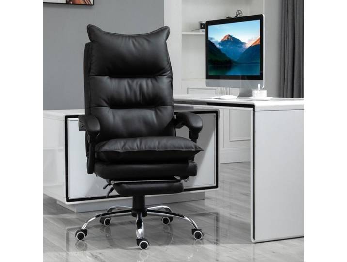 Chaise de bureau fauteuil de bureau réglable en hauteur repose-pieds simili cuir noir accoudoirs roulettes JOINERY