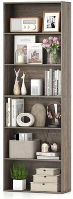 Costway 6-Tier Bookcase with 6 Open Shelves and Anti-Toppling Kits-Gray