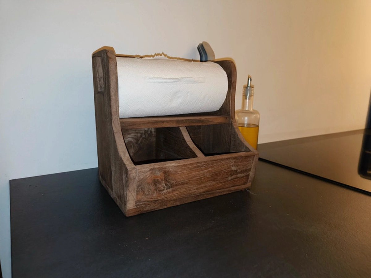 Creaties vanHier Houten gruttersbak keukenrolhouder