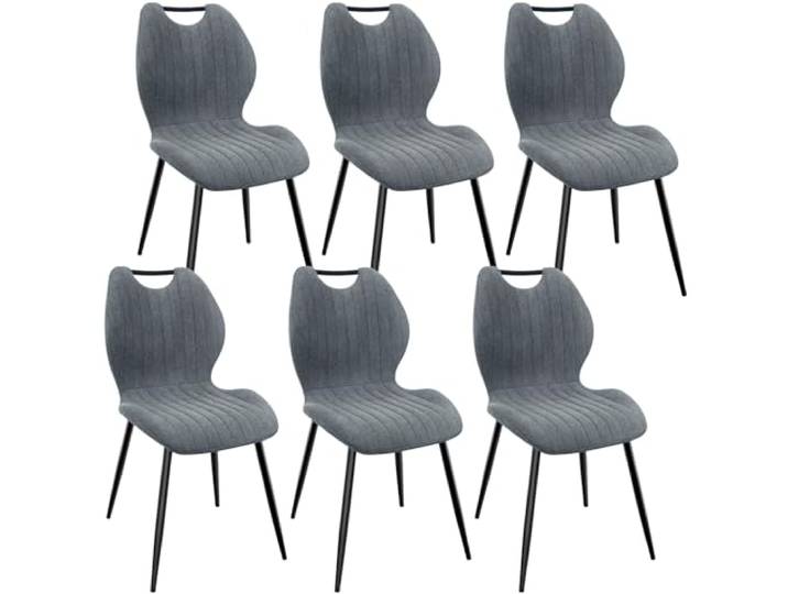 WAFTING Esszimmerstühle 6er Set, Gepolsterter Stuhl aus Stoff, Dunkelgrau Hohe Rückenlehne, Schwarz Lackierte Metallfüße, für Esszimmer, Schlafzimmer und Empfang