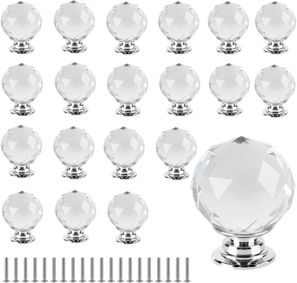 Dailygoods Set van 20 Kristallen Deurknoppen van Zinklegering - 30 mm