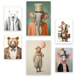 POSTER Set Mit 6 Zirkustiere A3 & A4 Rahmenlos