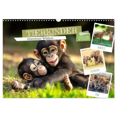 TIERKINDER Abenteuer Wildnis (Wandkalender 2026 DIN A3 quer), CALVENDO Monatskalender