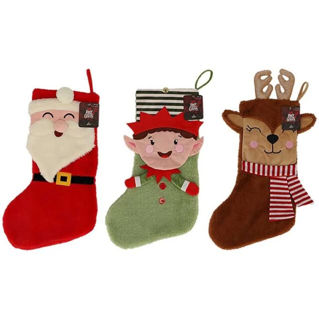 Apollo Grote kerstsokken kerst print 3-pack kerstman/kerstelf/rendier
