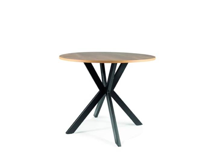 SIGNAL MEBLE Talia II, Runder Esstisch, Eiche/Schwarz, MDF mit Melamin, 90 cm Durchmesser, Metallgestell, Loft-Stil