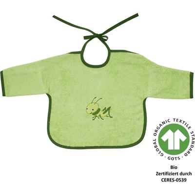 Lätzchen WÖRNER "Grashüpfer hellgrün Ärmellätz", Baby, grün (hellgrün), Obermaterial: 100% Baumwolle, Lätzchen, Biobaumwolle, mit Ärmeln, maschinenwaschbar, trocknergeeignet