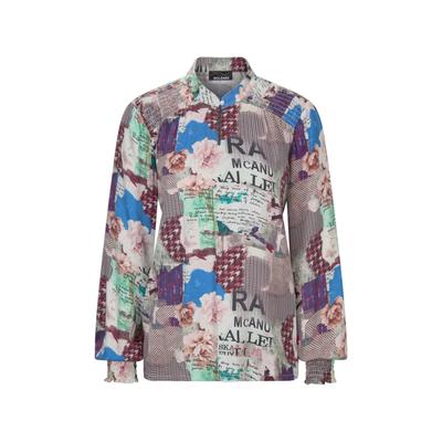 Schlupfbluse GOLDNER "Kurzgröße Leichte Printbluse mit Patchwork-Muster", Damen, Gr. 21, beige (stein, gemustert), Obermaterial: 100% Viskose CV., figurumspielend, Blusen Schlupfbluse, Modischer Patchdruck