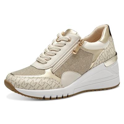 Keilsneaker MARCO TOZZI, Damen, Gr. 41, gold (creme, goldfarben), Lederimitat, Textil, Schuhe, Freizeitschuh, Halbschuh, Schnürschuh in veganer Verarbeitung