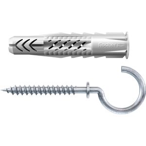 Fischer Schrauben-Dübel-Set 553873, Ready2Fix Lampe, Universaldübel, Schrauben und Haken, 6-teilig