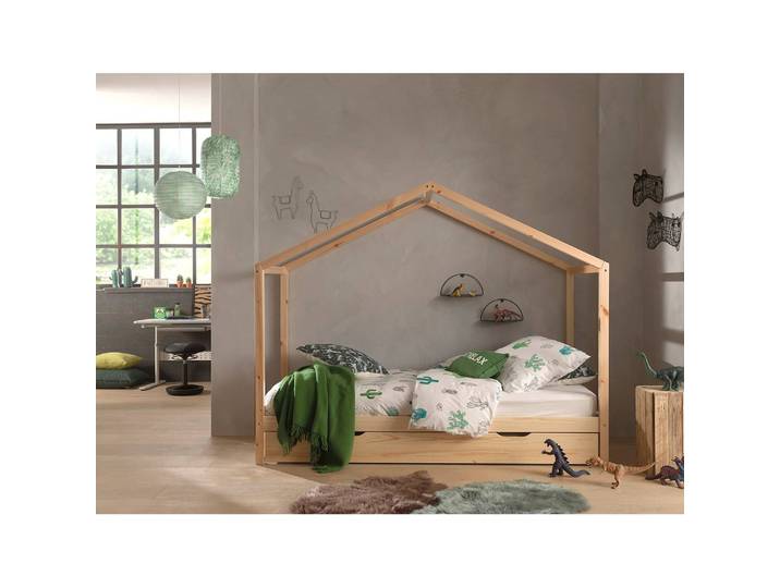 Hausbett Dallas 3 90 x 200cm Braun/Kiefer mit Schubladen