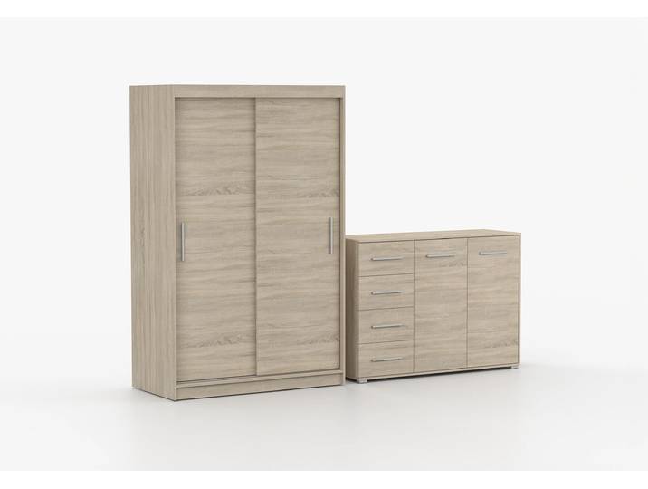 Schwebetürenschrank und Kommode 2er-Set NEOMI 04/FRIDA 01 Sonoma Eiche Sonoma Eiche