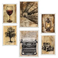 POSTER Set Mit 6 Stile Di Vita Dello Scrittore Vintage A3 & A4 Weißer Rahmen