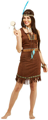 Kleid Indianerin, braun/türkis