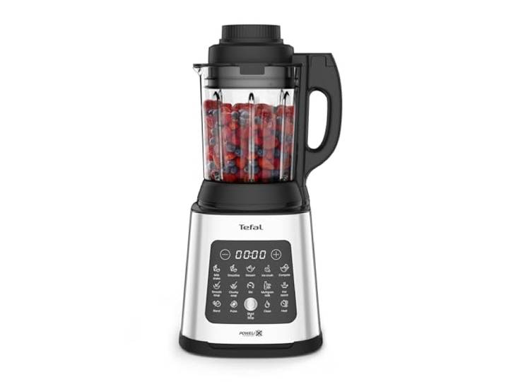 Tefal PerfectMix Cook Hochgeschwindigkeits-Standmixer, mit Kochfunktion, 1400-Watt-Motor, 10 Auto-Programme, heiße und kalte Rezepte, abnehmbare Klingen, inkl. Dampfkorb, Silber/Schwarz, BL83SD30