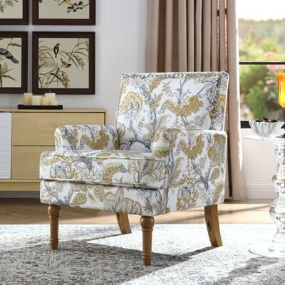 GREATPLANINC Floral Upholstered Accent Chair Nailhead Trim Armchair