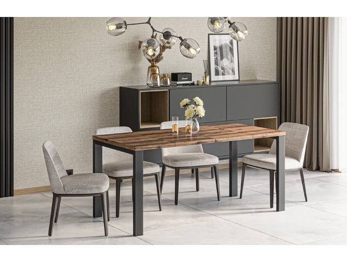 Endo-Moebel Kulissen-Esstisch Garant 80 80-170cm ausziehbar erweiterbar Metallgestell Küchentisch, elegantes & modernes Design, leichter Aufbau, 45cm Erweiterungsplatten