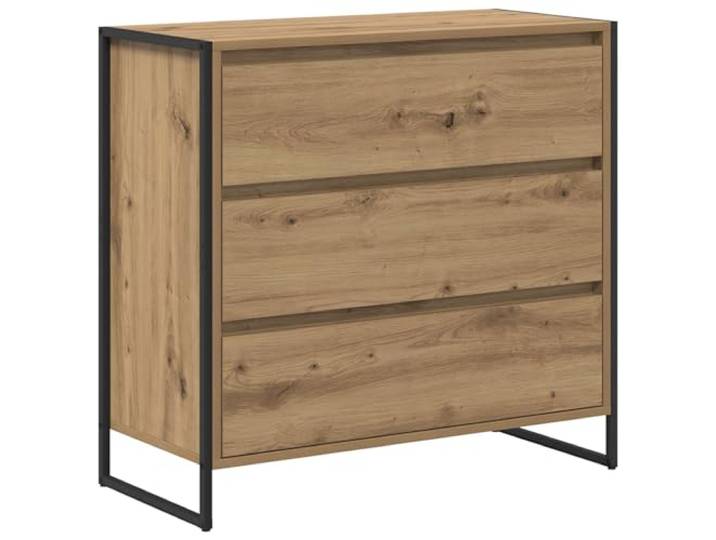 GHVBNMF Sideboard Kunsthandwerk Eiche 79x36x75.5 cm Kommode Holzwerkstoff Kompakter Anrichteschrank mit Schublade und Stahlbeinen für Wohnzimmer und Schlafzimmer im modernen Industrie Design.