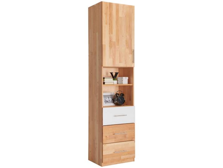 Linea Natura Regal, Weiß, Erlefarben, Holz, Glas, Erle,Erle, vollmassiv, 2 Fächer, 3 Schublade(n) Schubladen, 50x213x41 cm, erweiterbar, Typenauswahl, Beimöbel erhältlich, stehend, Holzmöbel, Holzregale, Bücherregale Holz
