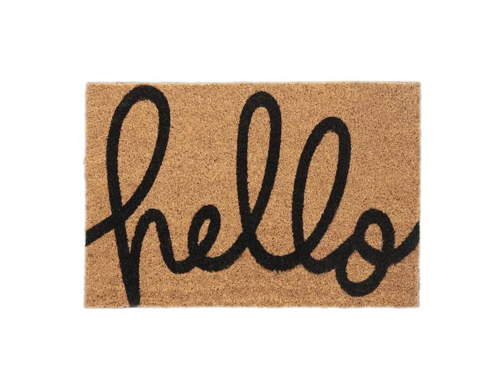 Kokos Fussmatte Hello Beige-Schwarz