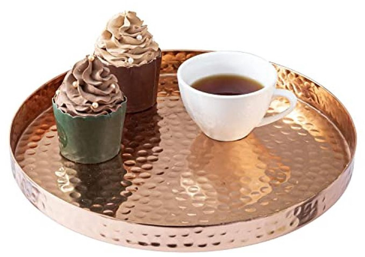 Rond decoratief dienblad van gehamerd koper en aluminium, 28 cm (11 inch)