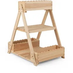 COSTWAY Vertikales Hochbeet 3 Etagen, Holz, 3 Pflanzkästen & 2 Ablagen, A-Rahmen, 66x58x60 cm