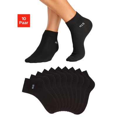 Kurzsocken H.I.S "Kurzschaft Socken Herren, zum einfachen Sortieren", Herren, Gr. 47-48, schwarz (10x schwarz), Baumwollmischung, unifarben, elastisch, Socken, mit farbigem Innenbund, Topseller