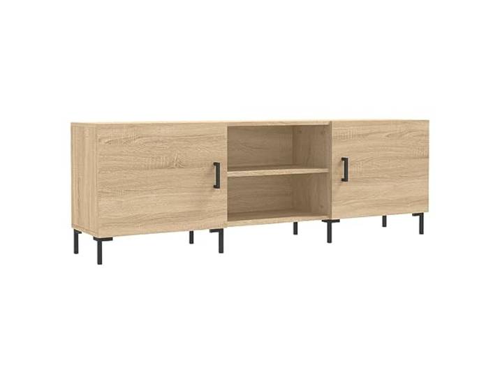 LKJephalotrope TV-Schrank Sonoma-Eiche 150x30x50 cm Lowboard Stilvolles Fernsehmöbel fürs Wohnzimmer mit geschlossener Tür, offenen Fächern und stabilen Metallbeinen.