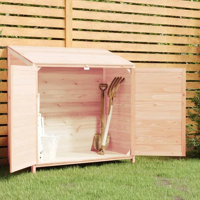 Gartenschrank Holz, Geräteschuppen Outdoor aus Massivholz Tanne, Kleines Gerätehaus Geräteschrank für Garten & Balkon Aufbewahrung, 102x52x112cm, Natur