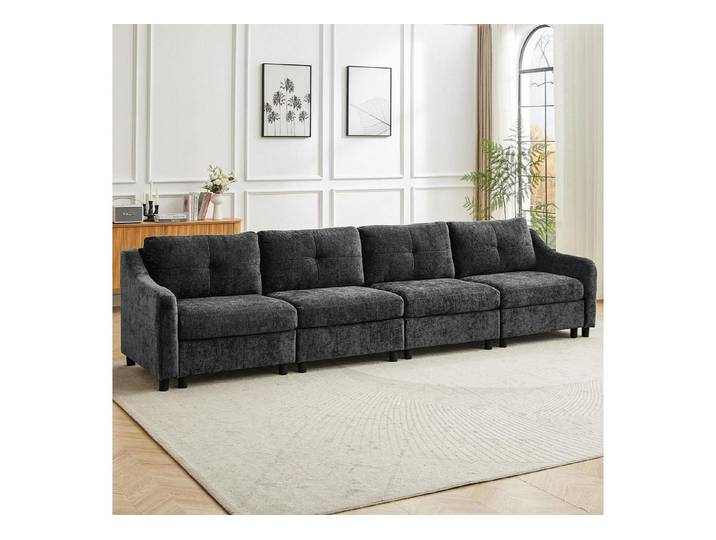 LuxusKollektion Ecksofa Ecksofa Schlaffunktion Kordsofa L Form 251cm Grau 4 Sitze