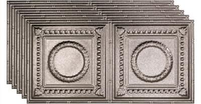 Fasade FASÄDE Rosette Decorative Vinyl 2ft x 4ft Glue Up Ceiling Panel in Galvanized Steel (5 Pack)
