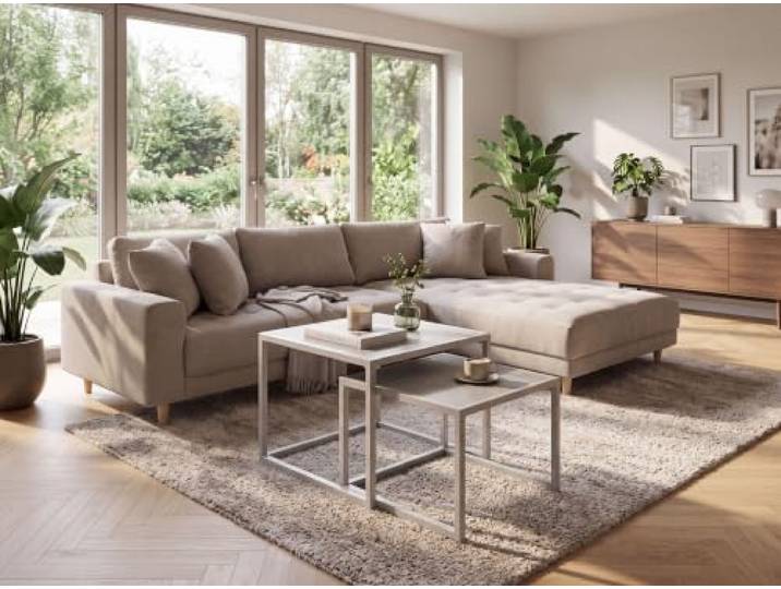 MR. DEKO Ecksofa Gorino Sofa L-Form Couches und Sofas beige 283x176x76cm Ottomane flexibel