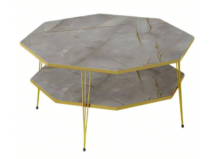 Xlmoebel Couchtisch Grauer Holz-Couchtisch im modernen achteckigen Design von XLMOEBEL (Packung, 90 x 90 cm), Made in Europa
