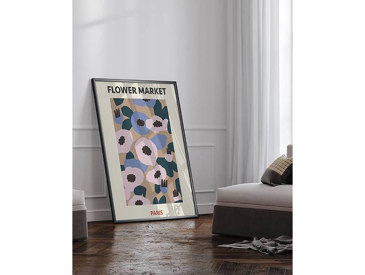 Bild Paris Flower Market Rahmen: Buche Massiv, lackiert Abdeckung: Acrylglas Multicolor 73 x 93cm