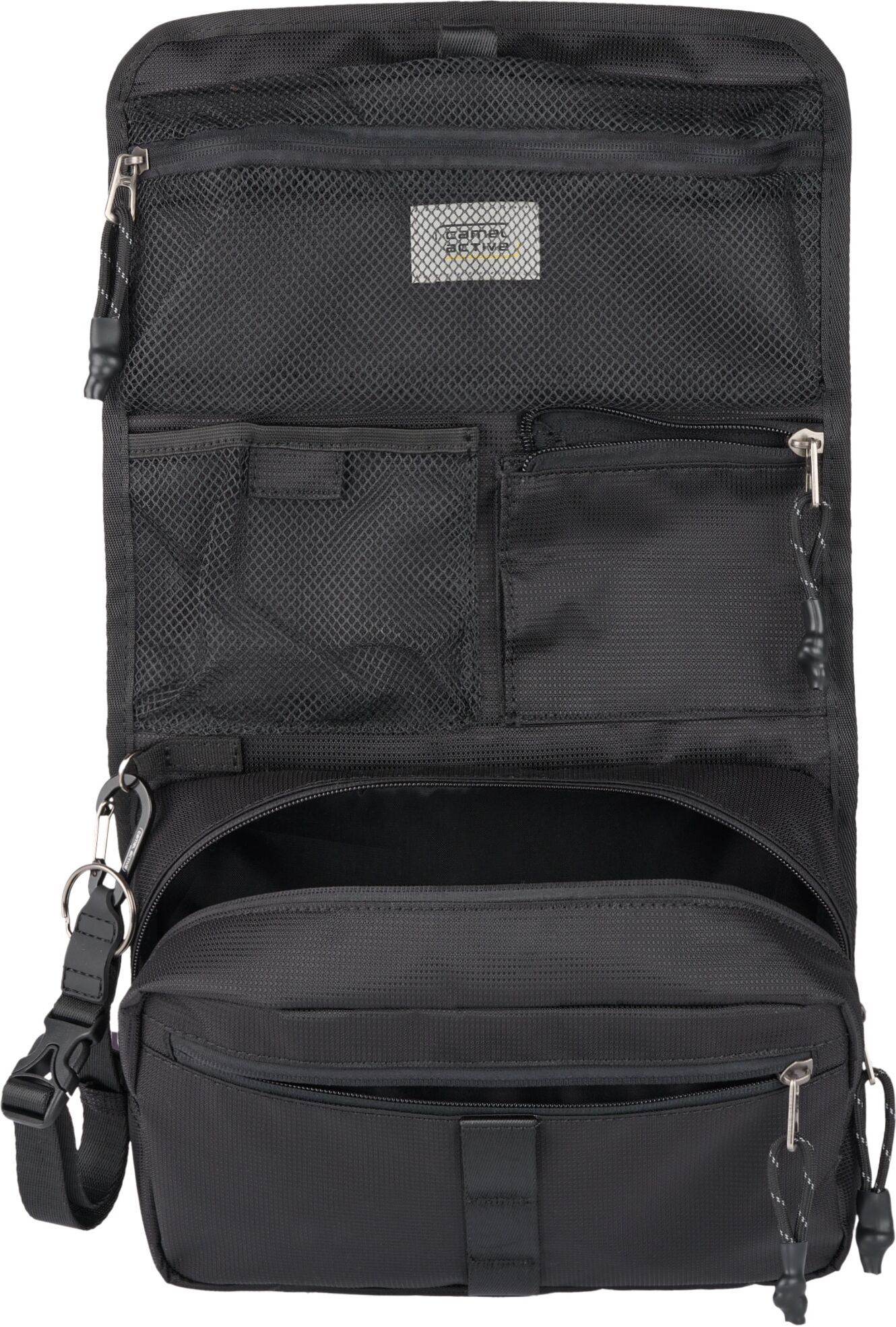 Kulturbeutel CAMEL ACTIVE "Connect", Damen, Gr. B/H/T: 26cm x 20,5cm x 8,5cm, schwarz, Nylon, beschichtet, clean, unifarben, Taschen Kulturbeutel, perfekt durchdachtes modulares Reisetaschensortiment in vielen Styles