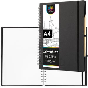 OfficeTree Skizzenbuch A4 hoch, 200 g/m², weiß, Spiralbindung, 48 Blatt