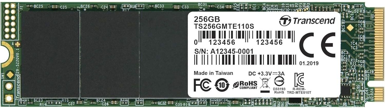 Transcend MTE110S 256 GB NVMe PCIe Gen3 x4 M.2 2280 Internal Solid State Drive (SSD) 3D TLC NAND (TS256GMTE110S), New