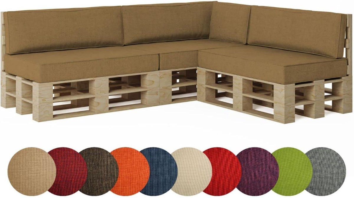 Set van 7 bruine pallet kussens met rugleuning voor tuinmeubilair, OEKO-TEX gecertificeerd