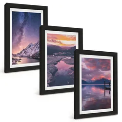 BILDER SET 3er Set - 20x30 cm Schwarzer Rahmen - Berge, Wasser, wunderschöne Landschaften