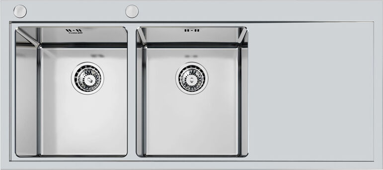foster 1252 052 Outlet - Lavello Cucina 2 Vasche Incasso Filotop Con Gocciolatoio Dx Larghezza 116 Cm Materiale Inox Finitura Spazzolato - 1252 052 Master
