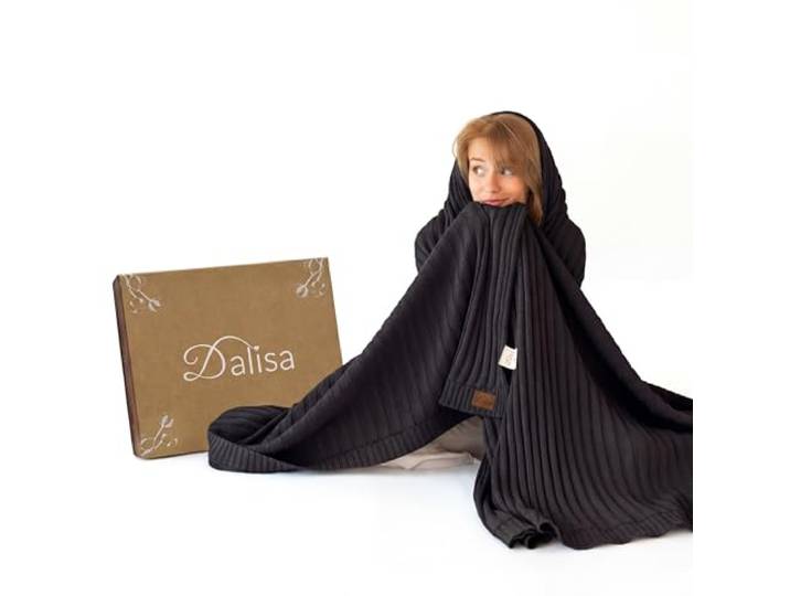 Dalisa Denise GOTS-Zertifizierte Bio-Baumwolle Strickdecke – Weich & Gemütlich, Vorgewaschen – Perfekt für Couch, Bett & Deko – Waschmaschinengeeignet (Schwarz, 203x2228 cm)
