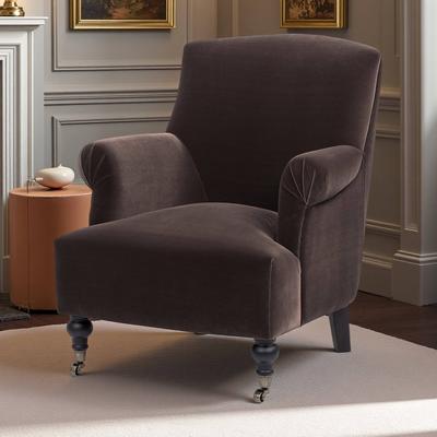 ZWYO HOSIMU "30"" Velvet Accent Armchair Pleated Sock Arm Sinuous Spring Seat Turned Wood Legs Living Room Bedroom"