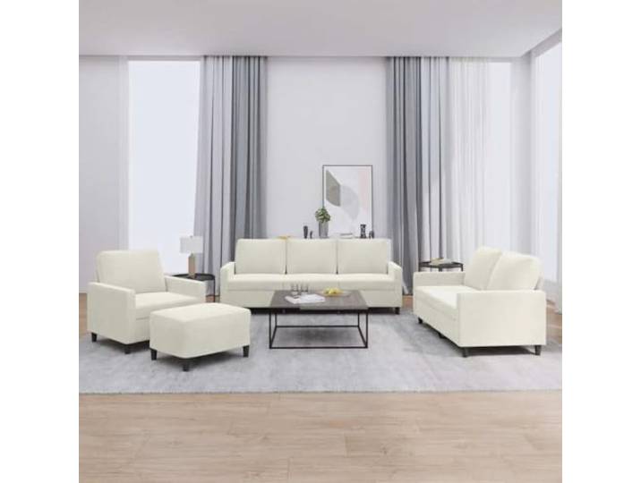 WDGJJFECNMUEHI Moderne 4-TLG. Sofagarnitur Creme Samt mit Kissen, bequemes Wohnzimmer Set inkl. Sessel, 2-Sitzer, 3-Sitzer und Hocker für gemütliches Entspannen, Fernsehen, Gästeempfang