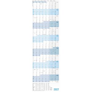 Häfft Plakatkalender 11438-2, Blau gefalzt, Jahr 2027, Jahresplaner, 12 Monate, 30 x 98 cm