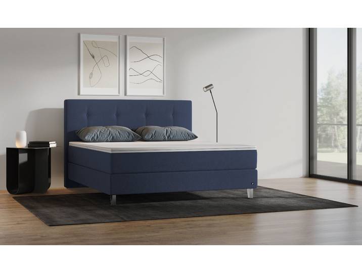 BRUNO Boxspringbett Premium 160x200cm in Blau Matratzen-Härtegrad: Links H2 / Rechts H3 mehrfach ausgezeichnet in Design & Qualität